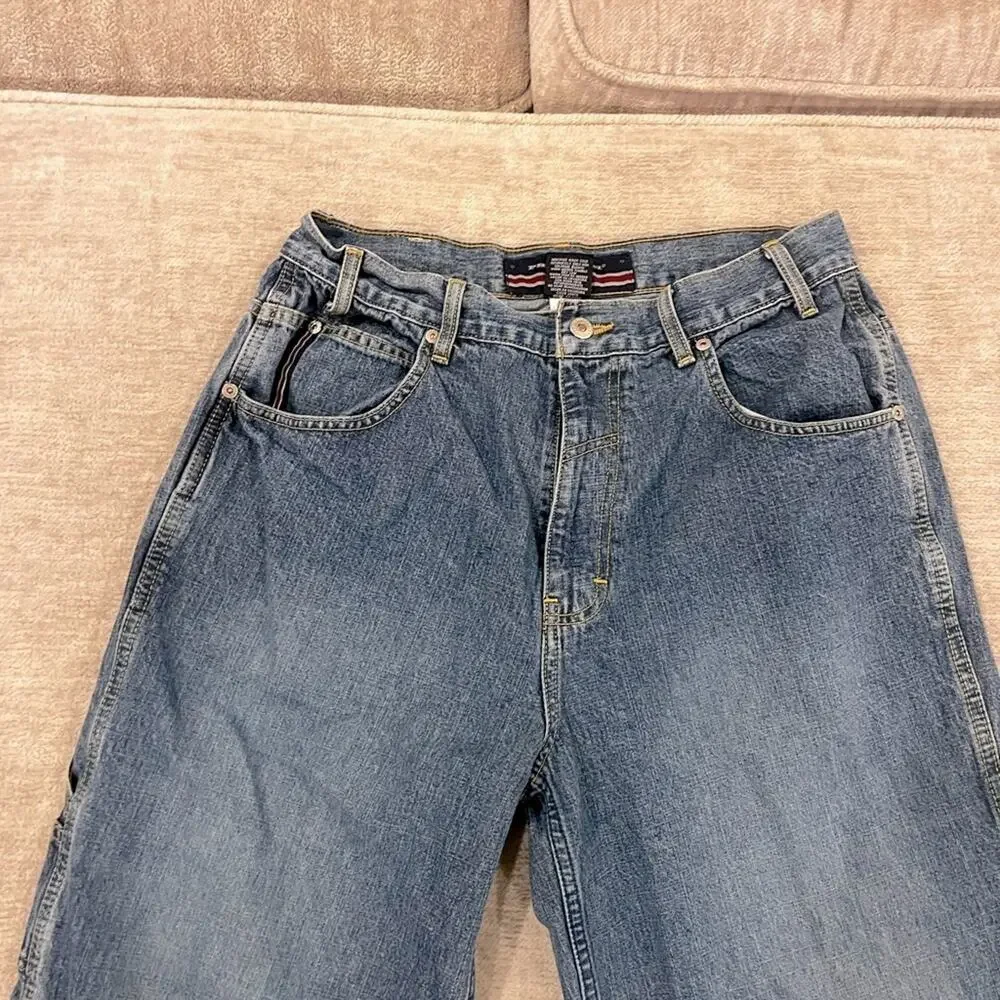 Phat Pharm 90s cargo wide leg mid wash jean 32x33 vintage Y2K Def Jam Records